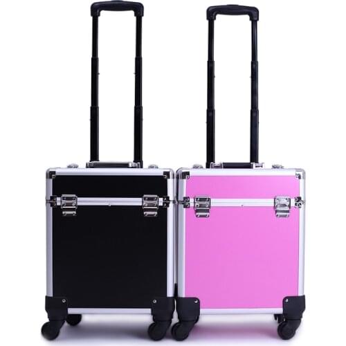 Professional Makeup Case PVC Aluminum Trolley Cosmetic Case Makeup Bag