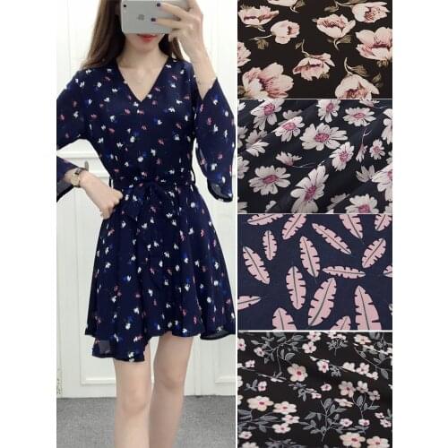 Printed Floral Leaves Black Blue Dress Sewing Cotton Fabric By The Yard for Dress Brocade 100% DIY 50cm*145cm