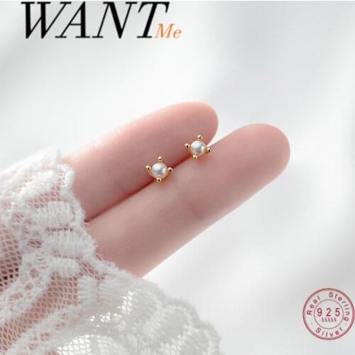 WANTME Fashion Korean Genuine 925 Sterling Silver Mini Baroque Pearl Stud Earrings for Women Teen Girls Daily Life Jewelry Gift