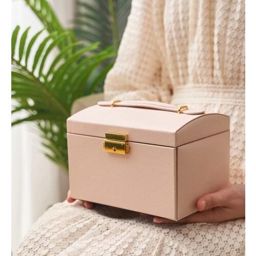 New Luxury Three-tier Storage Jewelry Box With Mirror Portable Silk Thread Storage Box Stud Earrings Ring Jewelry Box L16