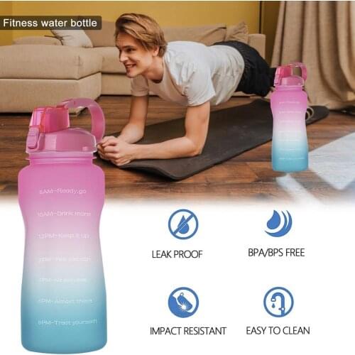 Hot Sports Water Bottle 2000ML Protein Shaker Outdoor Travel Portable Leakproof Drinkware Plastic Gradient Color Sport Bottle