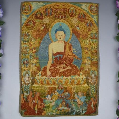 Antique brocade, silk embroidery painting, Shakya Mani portrait