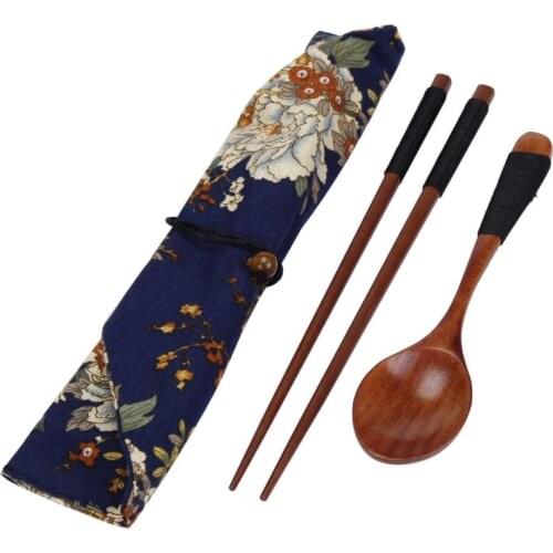 TENSKE Portable Wooden Tableware Set Vintage + Blue Bag JULY 12