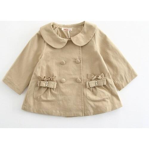 Spring Autumn Girls Windbreaker Peter Pan Collar A-Line Children Outwear Baby Coats Kids Jacket with 2 Pocket 0-2Y