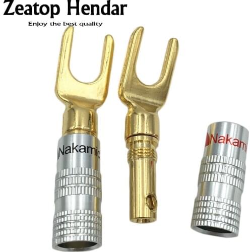 10Pcs Brass Nakamichi Y/U Type Speaker Banana Plugs Double Screw Locking Solderless Audio Fork Spade Connector