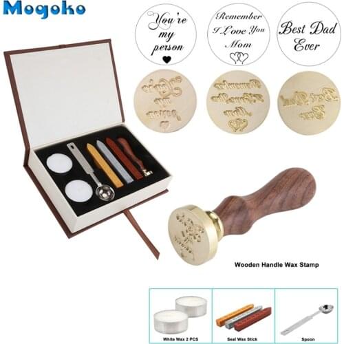 Mogoko Vintage Sealing Wax Stamp With Seal Wax Sticks without Wicks Spoon Candles Kit Remember I Love U Mom/Best Dad Ever Gift