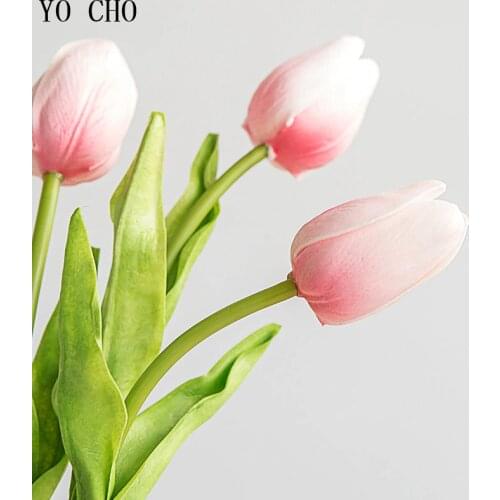 YO CHO 31pcs/lot PU Cheap Tulips Artificial Flowers Plant For Birthday Bridesmaid Bouquet Dining Home Decoration DIY Fake Tulip
