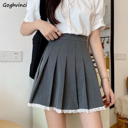 Skirts Women Sexy Female Clothes A-LINE Mini Solid Casual Lace Vintage Dance Streetwear Kawaii Girl High Waist Summer Fashion