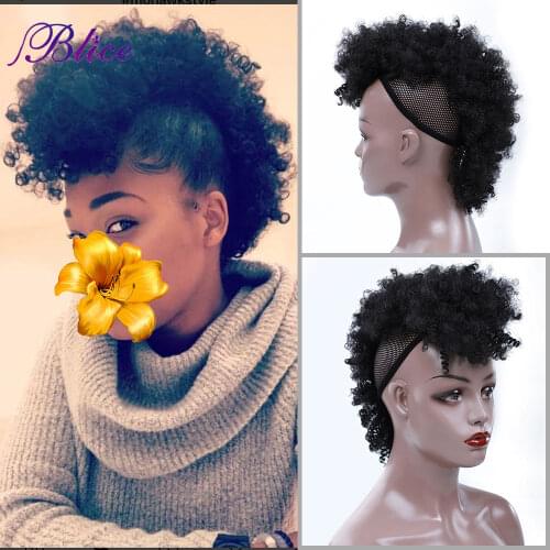 Blice New Synthetic Mohawk Hair High Puff Curly Chignon Front To Back Short Punk Hairstyle 90g/Piece For Women