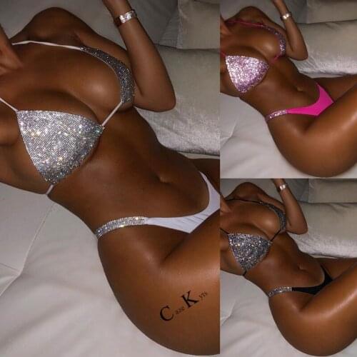 Womens Swimwear Pop Bikini Set Sexy Halter Shiny Swimwear Plain New Swimwear 2020 NEW Pool Party Low Waist