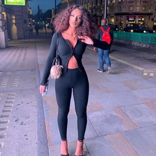 2020 Two Piece Set Women Slim Sportswear Gym Fitness Cardigan Long Sleeve Zipper Top High Waist Leggings Sports Outfits Clothing