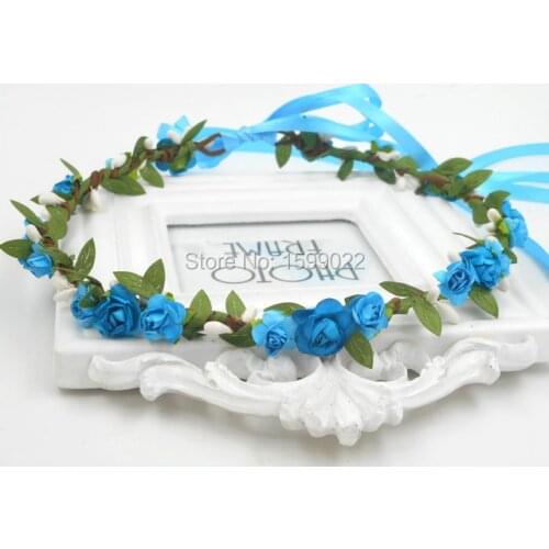 Blue Plum Flower Crown Bohemian Wedding Bride Hair Band Queen Headpiece Chanukah Honeymoon Headwear Woodland Floral Head Wreath