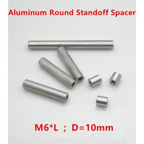 10pcs M6 Aluminum Spacers M6*10-100mm Aluminum Round standoff spacer studs long nut D=10mm aluminum spacing screw