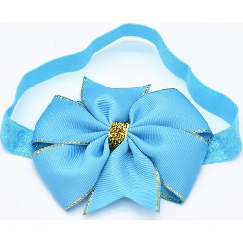10pcs Baby bowknot headband hair ribbon bows golden lace elastic band hair band skinny stretchy toddler infants hair accessories