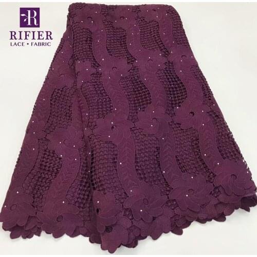 2019 African Lace Fabrics With Rhinestones In Purple Senegal Embroidery Wedding Dresses Milk Silk Stones Water Soluble Material