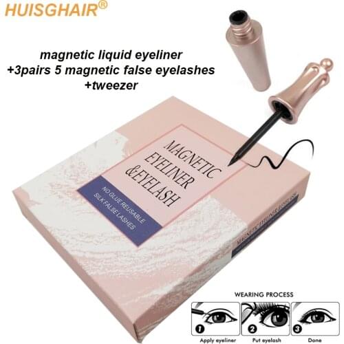 3pair 5 Magnetic Eyelashes 3D Faux mink Eyelashes Magnet Lashes Magnetic Liquid Eyeliner&Magnetic False Eyelashes & Tweezer Set