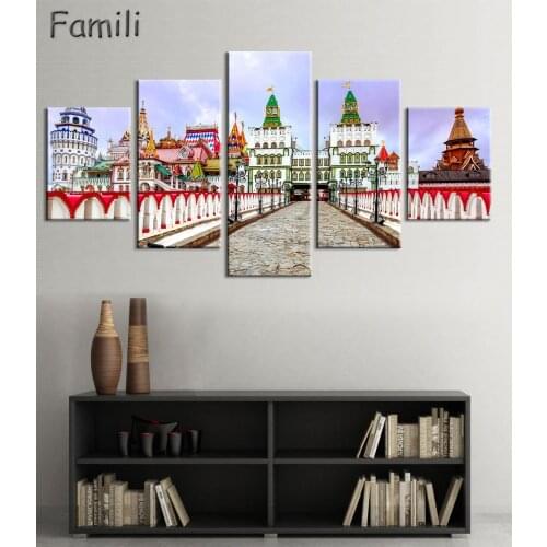 5PCS Canvas Painting Russian landscape Rchitecture Oil Painting Modern Pictures Home Decoration Landscape Modular Wall Painting
