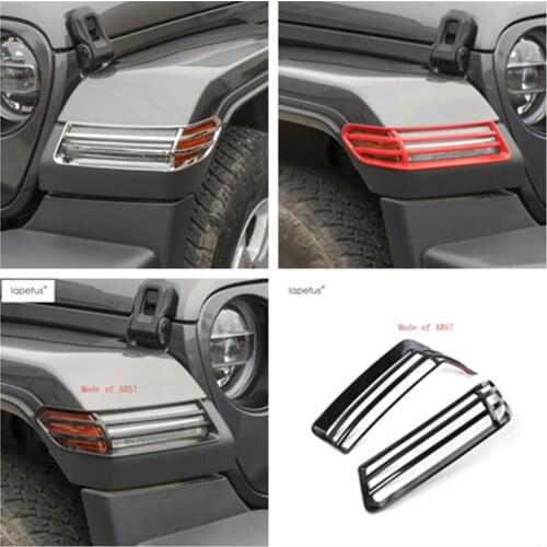 Lapetus Accessories Fit For Jeep Wrangler JL 2018 - 2020 Front Wheel Eyebrow Lampshade Lights Lamp Frame Molding Cover Kit Trim