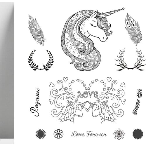 AZSG Unicorn Feather Love Forever Clear Stamps For DIY Scrapbooking/Card Making/Album Decorative Silicone Stamp Crafts