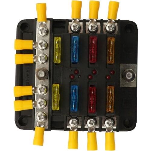 DC12-32V 100A 6 Ways Blade Fuse Box Holder Fuse Blocks with LED Warning Indicator Light Negative nut for Car RV Bus Boat Truck