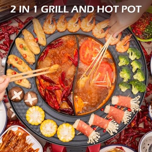 2200W 2 In 1 Electric Smokeless Grill And Hot Pot 110V Split Home Electric Barbecue Machine Hot Pot Barbecue Grilled One Pot New