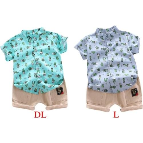 Cute Hot Toddler Kid Baby Boys' Summer Clothes Pocket T-Shirt Tops+Short Pants Print Cactus Casual Outfit Set Summer Clothing
