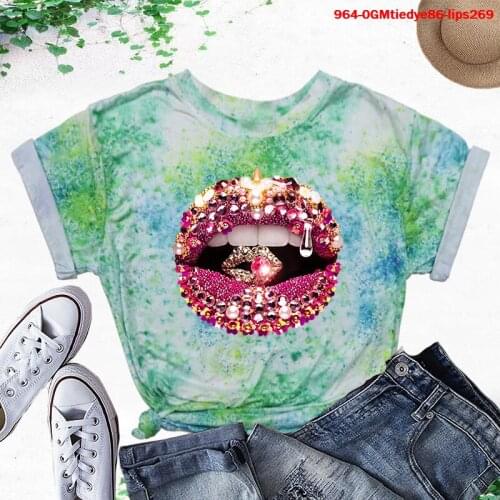 T Shirt Women Glitter Lips Graphic Tshirt Femme Makeup Sexy T-Shirt Aesthetic Clothes Summer Tops Harajuku Shirts Women