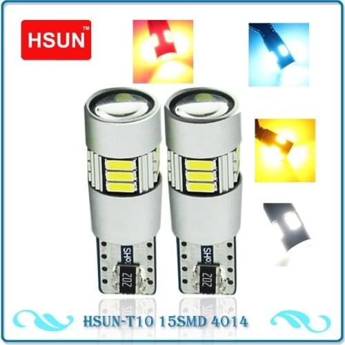HSUN 2pcs Led Bulb w5w LED Car 4014 15SMD 194 168 Clearance Lights Reading Interior Lamp 12V 6000k White Yellow Red New DC12V
