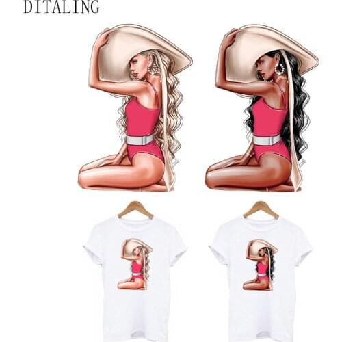 Summer Girl Patch For Clothing Swimsuit Girl Thermal Sticker DIY Washable A-Level Sticker On T-Shirt Tops Iron On Patch Applique
