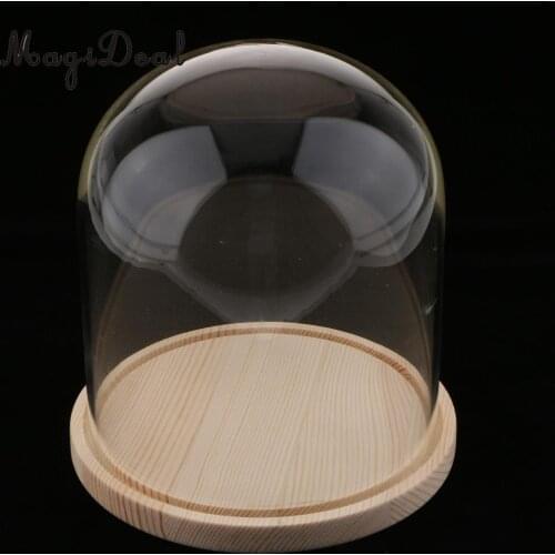 MagiDeal Transparent Glass Cover Flowers Cake LED Lights Display Dome Cloche with Wooden Base for Home Shop Wedding Decoration