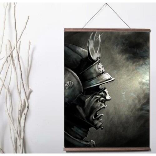 Samurai demon mask Art Print canvas Poster Canvas Scroll Painting with wood
