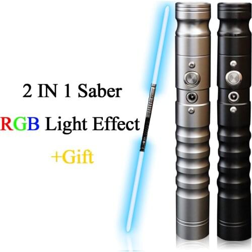 Two In One Switchable Metal Saber Heavy Dueling Sound Double-edged Lightsaber RGB 7 Colors Change LED Laser Sword Cosplay Toy