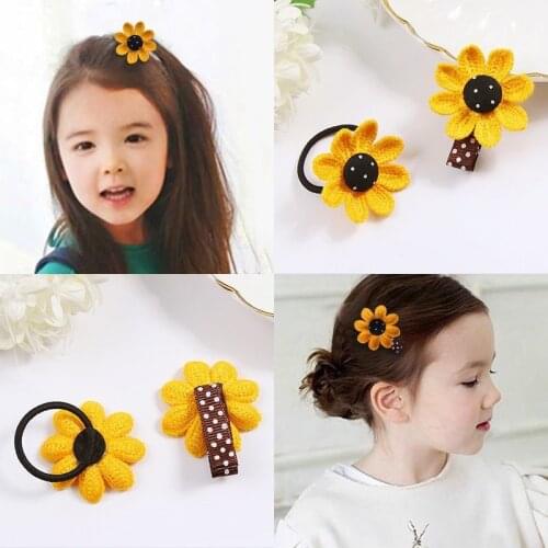 Sweet Sunflowers Baby Braided Hair Rope Hairpin Girls Seaside Barrettes Headwear Hairpins for Holiday Hair Accessories