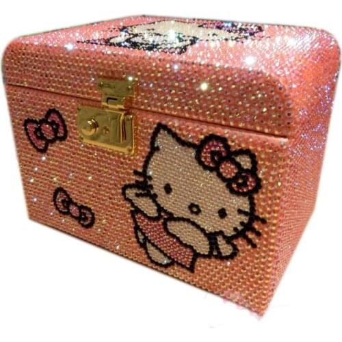 Multi-layer Bead Storage Containers Drawer Organizer Completely Handmade Rhinestone Wooden Box Jewelry Box with Lock