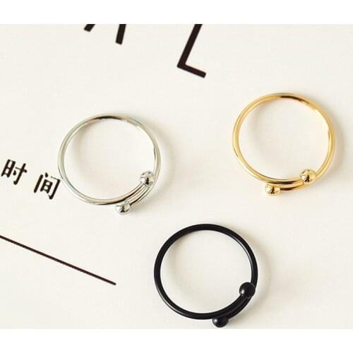 Trendy Stainless Steel Adjustable Rings for Women Geometric Silver Simple Spherical Cross Opening Knuckle Ring