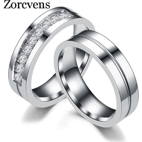 ZORCVENS Wedding Couple Rings For Women & Men Engagement Stainless Steel Silver-color Love Jewelry Fashion Ring