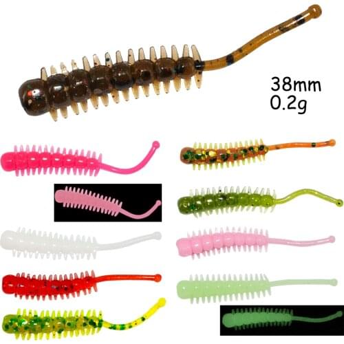 Soft Lures Micro Edible Silicone Bait Hiroko Caterpillar 38mm 0.2g 10pcs Jig Head Drop Shot Carp Fly Rock Fishing Lures