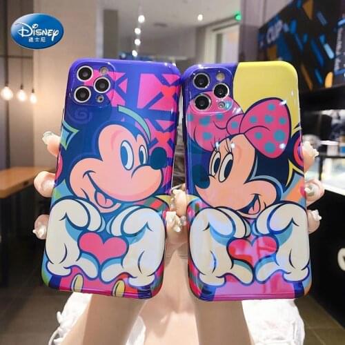 Cartoon Love Heart Mickey Minnie Blue ray soft IMD phone case For iphone 7 8 Plus X XR XS MAX 11pro 12pro 11 12 Pro Max Coque