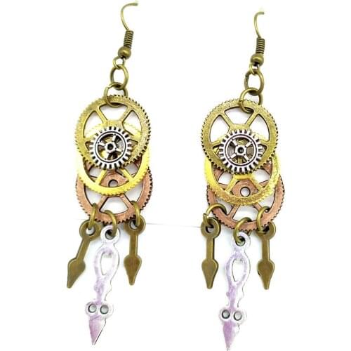 New Model Varied Colors Gears with Clock Pointers Women`s Steampunk Earrings