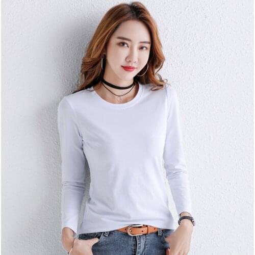 2020 New Spring Winter Women White Long Sleeve Cotton Tshirts High Quality Ladies T-shirts