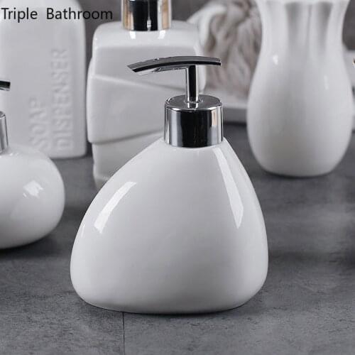 Portable Pure White Ceramic Bathroom Accessory Supplies Shower Gel Bottle Lotion Bottle Mouthwash Cup Household Decorations
