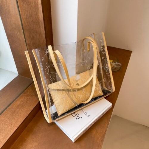 Large-capacity transparent bag 2021 new trendy fashion female summer popular messenger bag net red foreign air portable tote bag