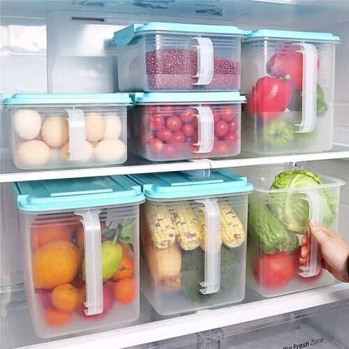 Transparent Refrigerator Storage Box Fruit Basket Kitchen Organizers Storage Handle Food Storage Container Grain Dispenser