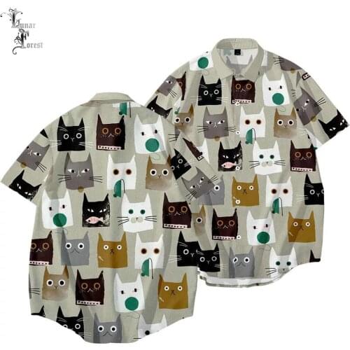 Funny Cat Faces 3D Printing Unisex Shirt Women/Men Casual Summer Cool Loose Button Streetwear Pop Star Overclothes Oversize