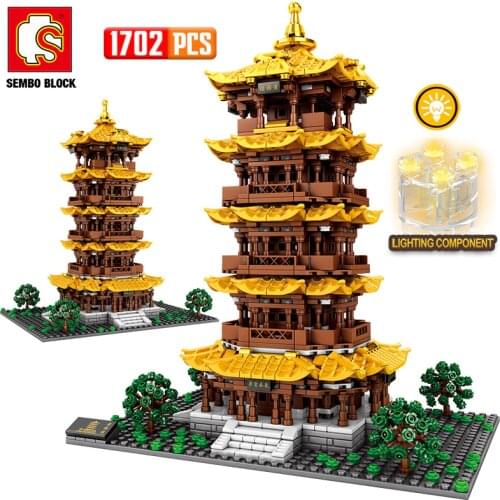 SEMBO City Street View LED Tengwang Pavilion House Building Blocks Creator Famous Architecture Bricks DIY Toys For Children
