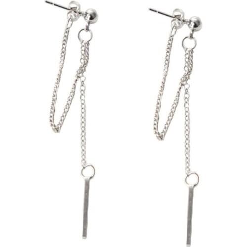 Sliver Double Tassel Chain Bar Dangle Drop Earring Kpop Korean Fashion Jewelry
