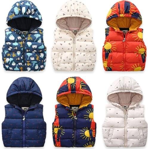 Thicken Vest for Girls Boys Hooded Cotton Winter jacket Baby Girl clothes boy hooded vests Kids Sleeveless Coats Child Outerwear