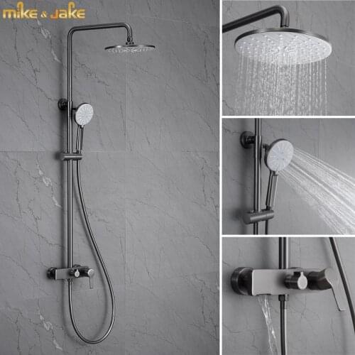 Bathroom gunmetal brush shower mixer rainfall matte gray shower tap frosted gray metal bathtub shower tap hot and cold shower