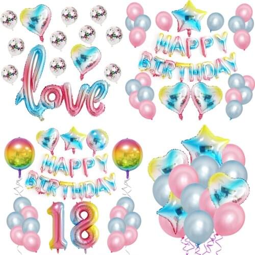 Rainbow gradient happy birthday balloon 1st birth heart shaped Aluminum Foil decoraciones para fiestas DIY match yourself