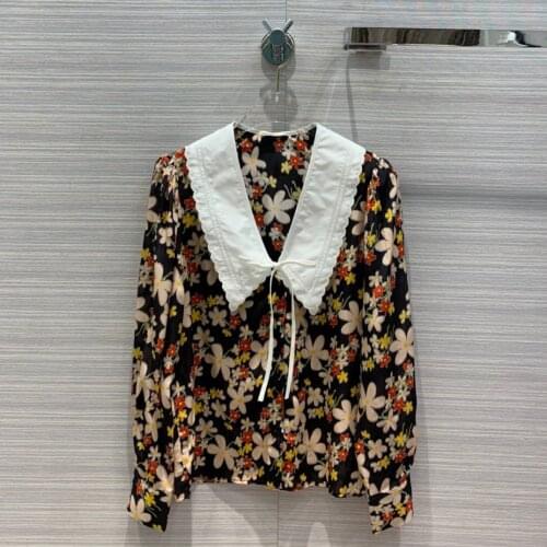 New ladies fashion 2021 long sleeve sexy casual embroidery lace collar silk shirt 1121